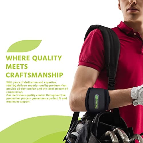 SENTEQ Black Tennis Elbow Brace: Arm Band for Tennis Elbow, Golfer Elbow and Forearm Support, Neoprene Wraps and Strap, Braces for Men and Women - Thumbnail 4