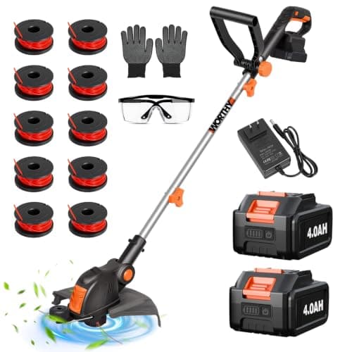 Electric Weed Wacker String Trimmer:2 x 4.0Ah Batteries Cordless Weed Eater, 21V Battery Powered, Grass Edger Lawn Tool with Fast Charger,12" Cutting Width Eco Friendly - Image 1