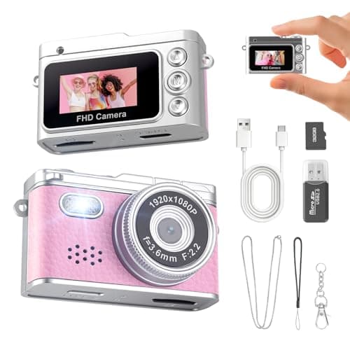 Mini Keychain Camera, 1080P Y2k Retro Camcorder with 0.96" Screen, Teens Portable Video Recorder for Vlog&Party&Gifts, Small Vintage Pocket Keychain Digital Camera with Flash, 32G SD Card, Type-C,Pink - Image 1