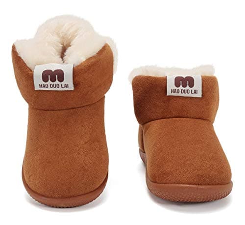 KEESKY 10 Toddler Snow Boot for Boys Girls Brown Suede Fur Lined Winter Warm Kids Footwear Shoes - Thumbnail 3