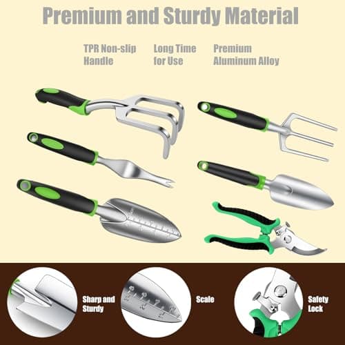 MORROWIND 13-Piece Gardening Tool Set with Stylish Portable Storage Bag and Apron, Heavy-Duty Tools for Women's Everyday Gardening Use, Green - Thumbnail 3