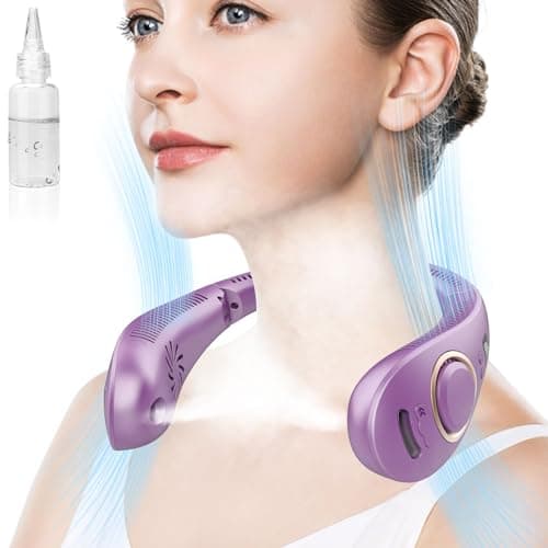 Portable Neck Fan Rechargeable,Bladeless Misting Fan Around Neck Fans that Blow Cold Air,Wearable Cooling Fan Mister Over the Neck,Headband Mobile Nevk Cooler Best Gifts for Women Men Adults Purple - Image 1