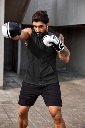 COOFANDY Men's Workout Tank Tops 2 Pack Sleeveless Running Bodybuilding Zip Up Hoodies White Gym Casual Tee Black - Thumbnail 2