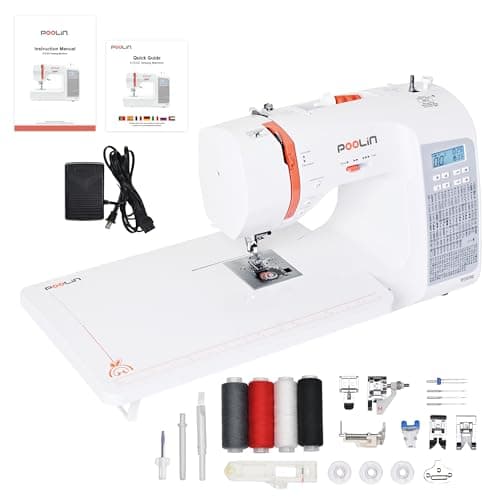 Poolin EOC02 Sewing Machine,Computerized Full Featured Machine Sewing with 200 Stitches,7 Feet,LCD Display,Wide Table,Sewing Machine for Beginners,(EOC2720) - Image 1