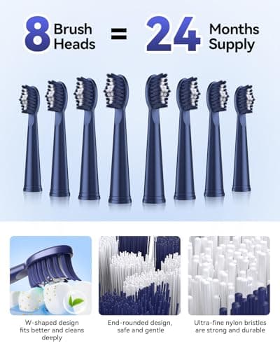 JTF Sonic Electric Toothbrush for Adults and Kids: 5 Modes for Sensitive Teeth & Braces - with 8 Brush Heads, 45-Day Runtime & Smart Timer, Portable Rechargeable Toothbrush for Travel, Home & School - Thumbnail 6