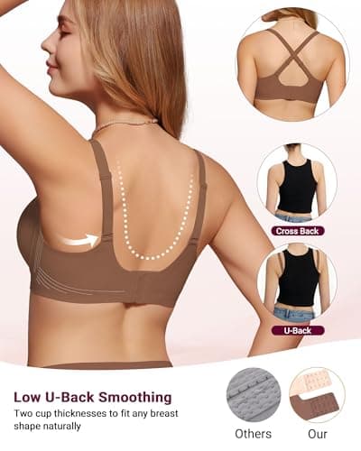As Fairy Wireless Bras for Women No Underwire Full Coverage Jelly Lift Strong Support Push Up Scalloped Everyday Tshirt Bra Seamless Soft Daily Wear Breathable Air Hole Design(Brown 42DD) - Thumbnail 4