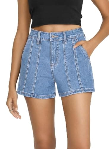 Sidefeel Womens Shorts Causal High Waisted Stretchy Trendy Seamed Front Loose Summer Denim Shorts with Pockets Iceland Blue Size 14 - Image 1