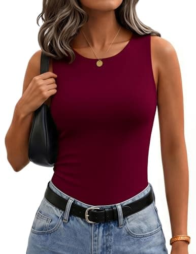 Zeagoo Womens Double Lined Crew Neck Tank Tops Cute Summer Sleeveless Workout Tops Basic Going Out Clothes 2026 Wine Red - Image 1
