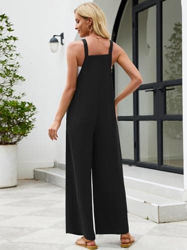Heymoments Overalls Jumpsuits Rompers for Women Black Small Casual Maternity Winter Fall Comfy Ladies Loose Fit Dressy Wide Leg One Piece Sleeveless Grils Long Bib Baggy Pants with Pockets - Thumbnail 4