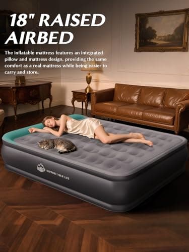JUITOY Queen Air Mattress with Built in Pump, 18" Upgraded One-Touch Inflatable Airbed for Home, Camping Guests, Portable Blow Up Mattress, 770lbs Capacity - Thumbnail 6