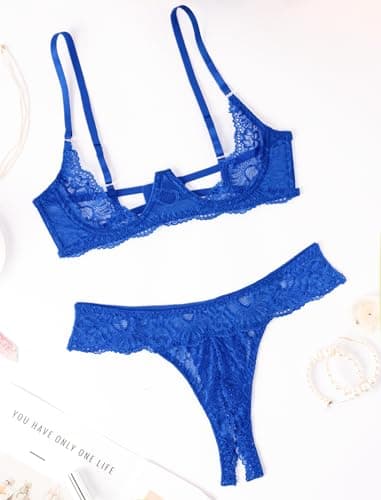 Avidlove Sexy Lingerie Set for Women Lace Bra and Panty Sets Underwire Push Up Lingerie Royal Blue S - Thumbnail 3