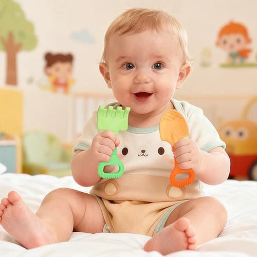 Gardening Tools Baby Teething Toys, Baby Essentials, Shovel & Rake Teething Toys for 3-6 6-12 Months, Food Grade Silicone Teether Infant Toy,First Gifts Christmas Stocking Stuffers for Babies BPA Free - Thumbnail 3