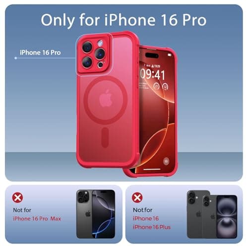 Thomo Magnetic for iPhone 16 Pro Case, [Full Camera Protection] [Compatible with Magsafe] Military-Grade Shockproof, Anti-Fingerprint Translucent Matte Phone Case,Red - Thumbnail 2