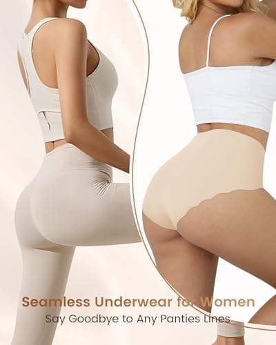 Cevapro Seamless Underwear for Women, High Waisted Women's Panties with Wave Edge No Show Full Coverage Ladies Briefs 6 Pack - Thumbnail 2