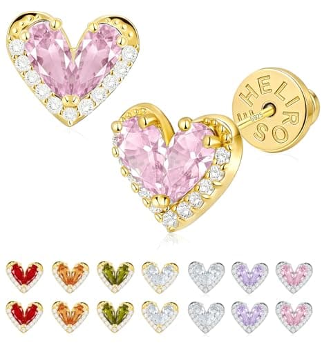 Helirose Heart Stud Earrings for Women, S925 Sterling Silver Posts 14K Gold Plated, Hypoallergenic Jewelry, Gift Box & Message Card, Perfect Valentine's Day Gift for Her