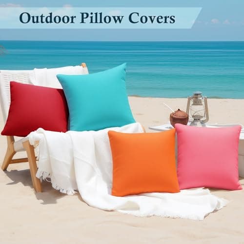 fauson Outdoor Pillows 18x18 Set of 4 Outdoor Pillows Waterproof Square Pillow Covers Cushion Cases for Patio, Couch, Tent and Sofa - Thumbnail 4