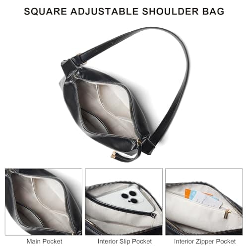 Shrrie Lightweight Shoulder Bag Purses for Women Vegan Leather Shoulder Handbags Square with Adjustable Strap, Black - Thumbnail 6