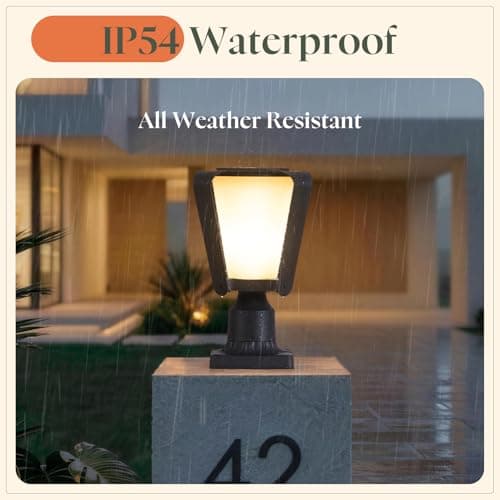 VZVI 1 Pack Solar Post Lights Outdoor with Pier Mount Base, 13.4" Solar Lamp Post Light with Glass, Pole Lights Outdoor Waterproof, Dusk to Dawn Modern Pillar Light for Columns (E26 Bulb Included) - Thumbnail 4