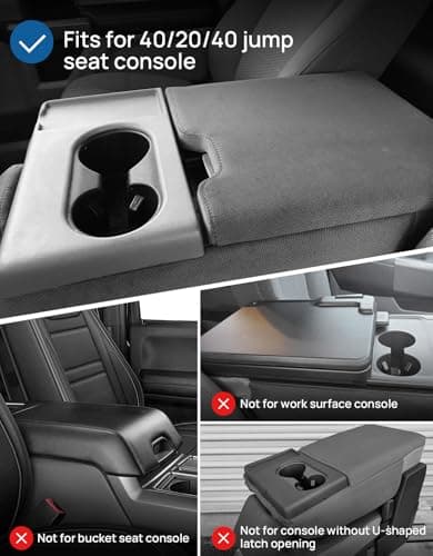 JOYTUTUS Center Console Cover Compatible with 2015-2026 Ford F150, 2017-2026 F250 F350 F450 with 40/20/40 Jump Seat, Leather Armrest Cover Center Console Cushion with Side Pockets (Jump Seat Only) - Thumbnail 2
