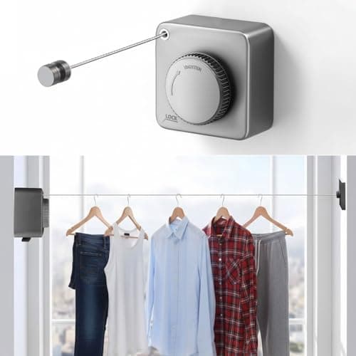 UOEPOWA Retractable Clothesline 15ft, Space Saving Heavy Duty Drying Rope, Anti-Sag Stainless Steel for Indoor Outdoor Balcony Bathroom (Light Gray) - Thumbnail 3