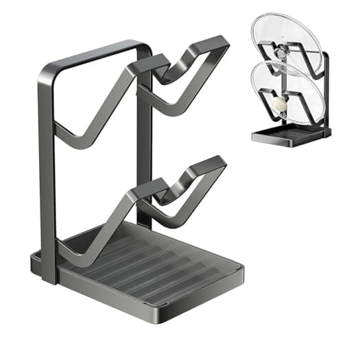 Pot Lid Holder While Cooking,2-Tier Stainless Steel Storage Rack with Drip Tray for Countertop,Multifunctional Kitchen Pot Lid Organizer,Cutting Boards,Spoon Storage for stove top-Black - Image 1