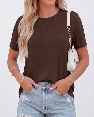KIRUNDO Womens Tops Summer Short Sleeve T-Shirts Casual Crewneck Knit Plain Basic Tees Top Going Out Outfits Fashion Clothing(Brown, XX-Large) - Thumbnail 4