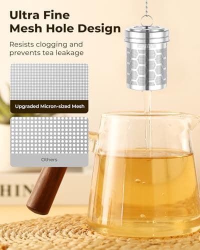 House Again 2 Pack Tea Strainers for Loose Tea, Extra Fine Mesh Tea Infuser, 304 Stainless Steel with Chain Hook, Loose Leaf Tea Steeper for Brew Tea Spices & Seasonings, Geometric Design - Thumbnail 4