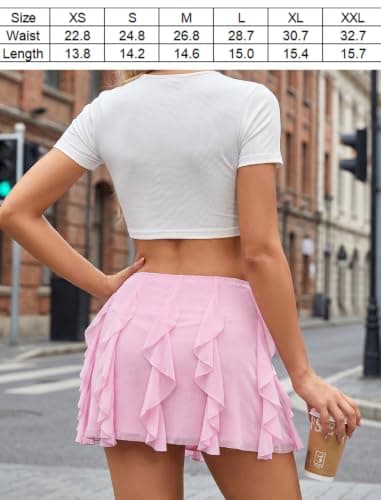 Avidlove Pink Mini Skirt Mesh Ruffled Women Skirts Y2K Dating Casual Hangout Outfit L - Thumbnail 6