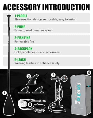 FunWater SUP Inflatable Stand Up Paddle Board 10'6×33"×6" Ultra-Light Inflatable Paddleboard with ISUP Accessories,Fins,Adjustable Paddle, Pump,Backpack, Leash - Thumbnail 5