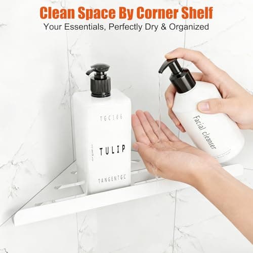 Fikoksol Shower Caddy, 2 Pack Bathroom Corner Shelf, Triangle Shelf Storage for Bathroom Shower, White Metal Shower Shelf & Rustproof Wall Mounted Adhesive Glue Organizer Accessories and Essentials - Thumbnail 6