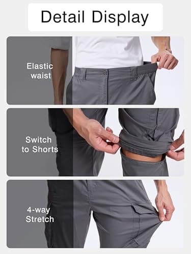 NATUVENIX Hiking Pants Men Quick Dry Convertible Fishing Pants for Men Zip Off Lightweight Mens Cargo Pants Outdoor Travel Grey - Thumbnail 5