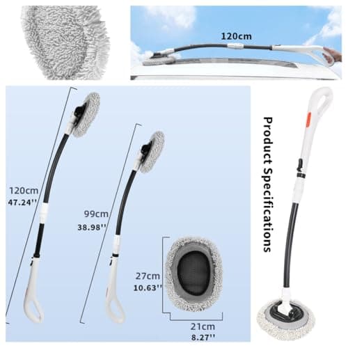 3-Section Telescopic Car Wash Brush with 15° Curved Aluminum Alloy Handle & 180° Adjustable Head | Non-Scratch Brush for Car Truck RV Boat Wheel Well Solar Panels Cleaning - Thumbnail 5