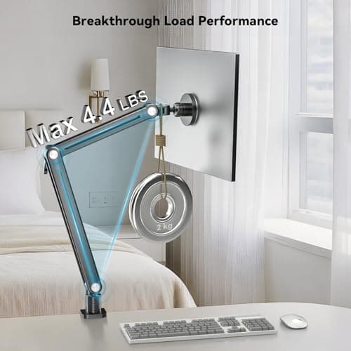 Jakeko Magnetic Portable Monitor Holder Arm - Heavy Duty Solid Aluminum 75mm VESA Mount Desk Clamp 8.3" 12.9" 15.6" 16" 17.3" 18.5 inch 360° Swivel Base with Cable Clips - Thumbnail 3