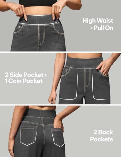 AVAMO Stretchy Wide Leg Jeans for Women Baggy Pull On High Waisted Jeans Elastic Sweatpant Jean Trendy Straight Denim Pants Grey - Thumbnail 4