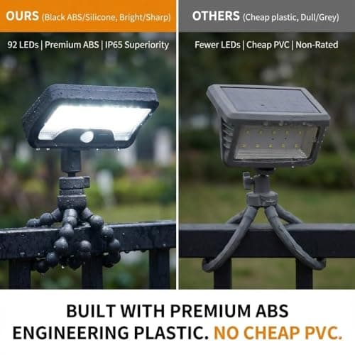 CVchancin Solar Lights Outdoor, 92 LED Motion Sensor Security Light with Flexible Octopus Tripod & Heavy Duty Clip, 600LM Waterproof Solar Powered Lights for Fence, Gutter, Tree, Patio (2 Pack) - Thumbnail 5