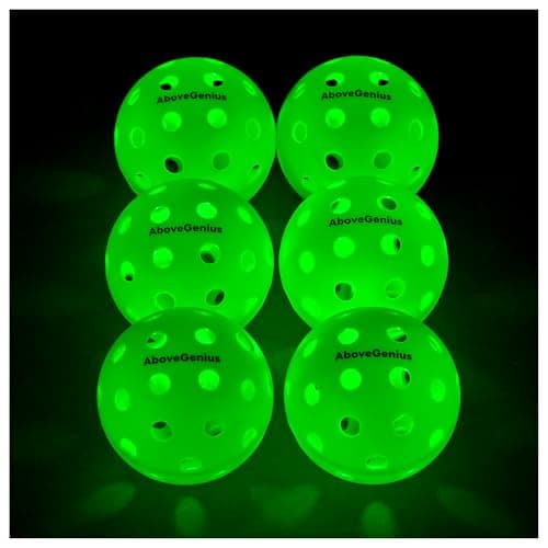 AboveGenius 6-Pack LED Light Up Pickleball Balls, Glow in The Dark 40-Hole Outdoor Pickleballs with Tool, High Visibility for Night Play，Sports Gift for Men Women - Image 1