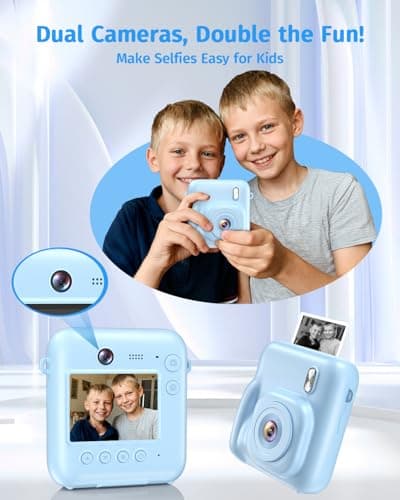 Instant Camera, Dual-Lens Kids Camera Instant Print for Boys Girls Christmas Birthday Gifts, 1080P Digital Cameras for Kids Teens with Print Paper, 32GB Card, Toddle Toy for Age 4-12 Years(Blue) - Thumbnail 3