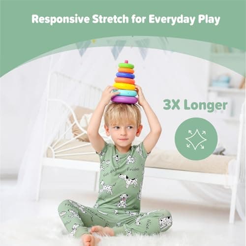 NewSeed Kids 2-Piece So Soft 2-Piece Playtime Set – Short Sleeve Crew Neck Top with Matching Leggings, Little to Big Kids (Dalmatian Dog, 5-6Y) - Thumbnail 2