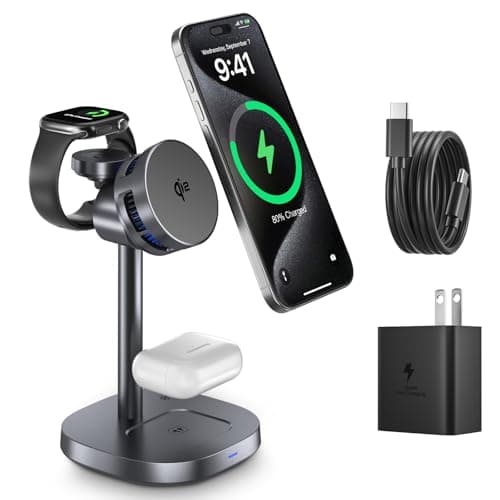 3-in-1 Magnetic Wireless Charging Stand, rotatable Wireless Charger with Heat Dissipation Function, Qi2 Certified 15W Charger, Compatible with iPhone 17-12 Series, Apple Watch and AirPods. - Image 1