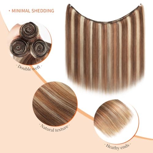 YESHURAY Highlight Bundles Human Hair Straight Virgin Hair Extensions With Brown/Blonde 3 Tones Highlights 3 Bundles/Pack 12 14 16 Inch 100g/Bundle - Thumbnail 4