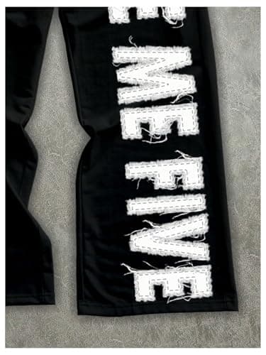 VIPWOLF Men's Graphic Stacked Sweatpants Streetwear Gothic Drawstring Flared Sweat Pants Black Star X-Large - Thumbnail 4