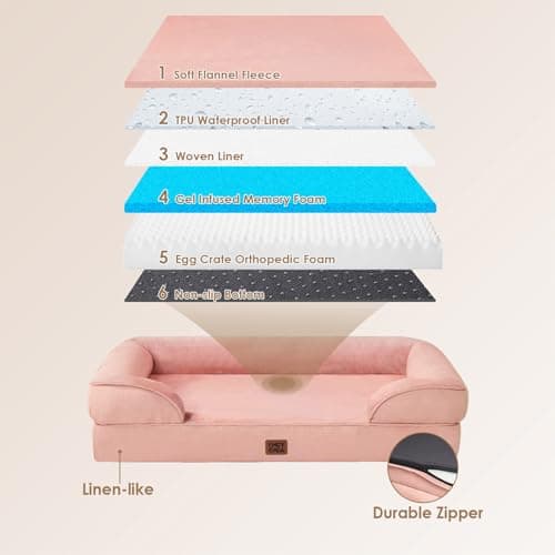 EHEYCIGA Orthopedic Dog Beds for Extra Large Dogs, Waterproof Memory Foam XL Pet Bed with Sides, Non-Slip Bottom and Egg-Crate Foam Big Dog Couch Bed with Washable Removable Cover, Dusty Pink - Thumbnail 2