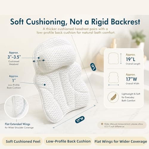 Bath Pillow Bathtub Pillow, Luxury Bath Pillows for Tub with Head, Neck & Back Support, 4D Air Mesh Bath tub Pillow with Extended Wings, Non-Slip Suction Cups Relaxing Spa Gift for Woman - Thumbnail 3