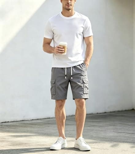 Msmsse Men's Hiking Cotton Cargo Shorts Summer Workout Casual Shorts with Multi Pockets Grey US 34 - Thumbnail 5