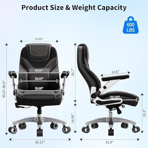 CoziCradle Big and Tall Office Chair with 5D Arms, 600lbs Fabric & PU Leather Heavy Duty Desk Chair, Adjustable Lumbar Support & Height, Tilt Function, High Back Ergonomic Executive Computer Chair - Thumbnail 2