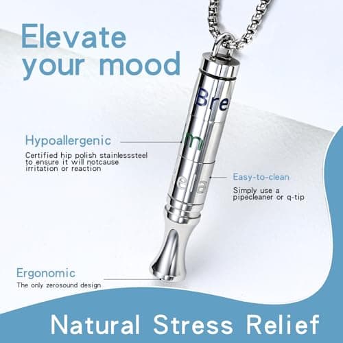 Fidget Necklace with Spinning Calm, Breathe, Relax Charms - Sensory Anxiety Relief & Deep Breathing Aid Stainless Steel Necklaces for Women Men (Steel) - Thumbnail 3