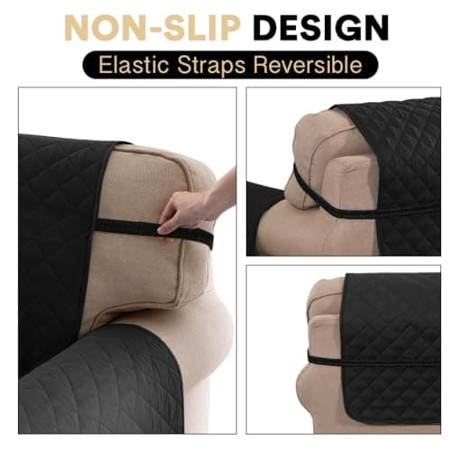 PrinceDeco Reversible Quilted Sofa Cover, Extra Large Water Resistant Couch Covers for 3 Cushion Couch Sofa, Furniture Protector, Washable Couch Cover with Non Slip Straps(Oversized Sofa, Black/Gray) - Thumbnail 6