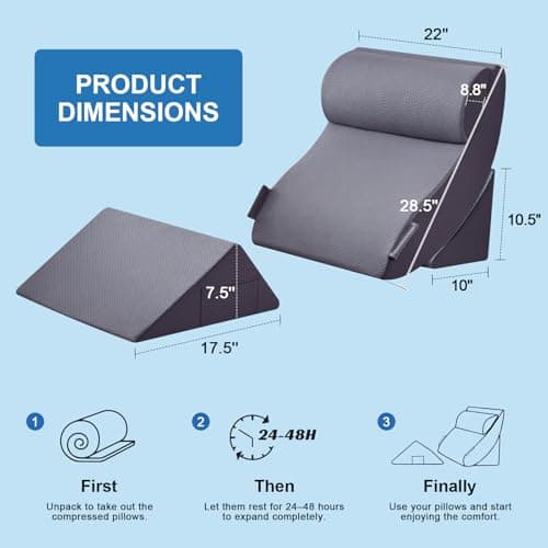 Paxato 4PCS Bed Wedge Pillow Set for After Surgery, Orthopedic Wedge Pillows for Sleeping, Back, Neck and Leg Pain Relief, Adjustable Memory Foam Support Pillows for Acid Reflux, GERD & Snoring, Grey - Thumbnail 2