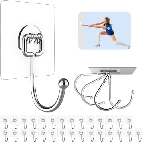 Strjobaili Large Adhesive Hooks for Hanging Heavy Duty 44 lb(Max) 30 Pack, 304 Stainless Steel Self Adhesive Sticky Hooks Waterproof Wall Hook for Home Bathroom Shower Kitchen Outdoor Utility Hook - Image 1