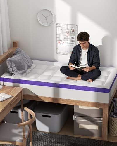 ChiXpace Dual Layer Memory Foam Twin XL Mattress Topper - 2 Inch Gel Egg Crate Foam and 2 Inch Cooling Pillow Top Cover Rayon, Twin Extra Long College Dorm Support - Thumbnail 6